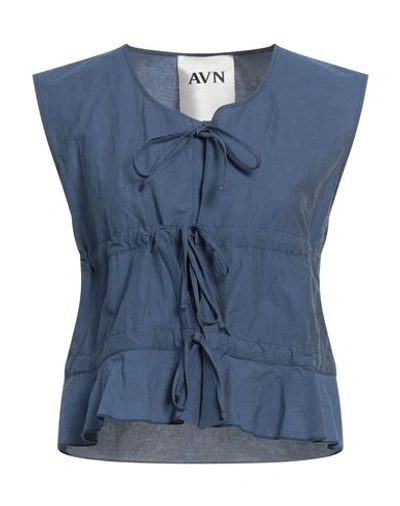 Shop Avn Woman Top Navy Blue Size 6 Cotton, Polyamide