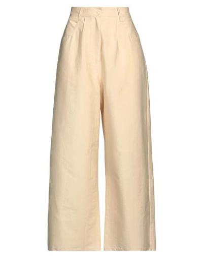 Shop Malloni Woman Pants Beige Size 10 Cotton, Polyamide