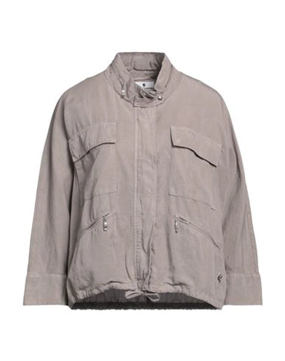 Shop European Culture Woman Jacket Light Grey Size Xxl Lyocell, Linen, Cotton