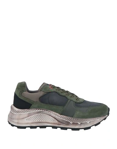 Shop Peuterey Man Sneakers Military Green Size 9 Textile Fibers, Soft Leather