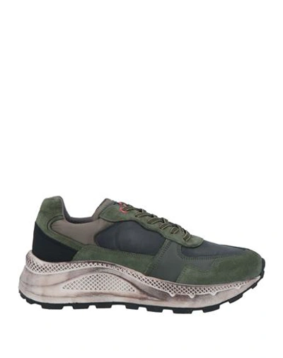 Peuterey Man Sneakers Military Green Size 7 Textile Fibers, Soft Leather In Green