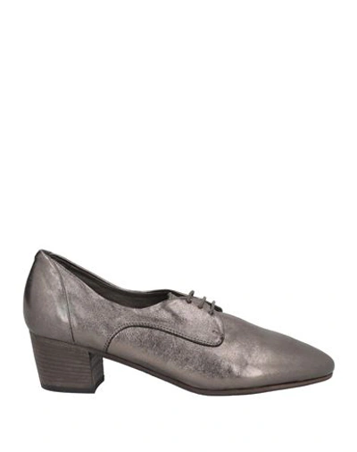 Shop Pantanetti Woman Lace-up Shoes Lead Size 8 Leather In Grey
