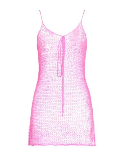 Shop Erl Woman Mini Dress Fuchsia Size L Mohair Wool, Recycled Polyamide, Wool In Pink