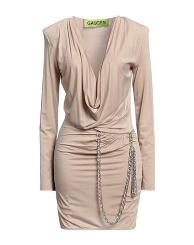 Gauge81 Woman Mini Dress Beige Size M Cupro, Elastane In Beige