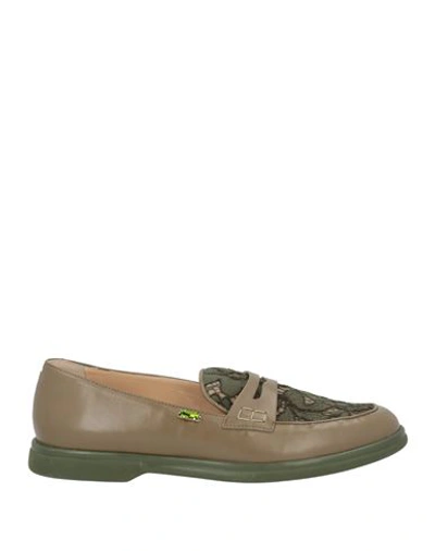 Shop Baldinini Woman Loafers Military Green Size 11.5 Leather, Textile Fibers