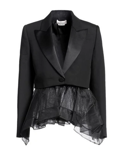 Shop Alexander Mcqueen Woman Blazer Black Size 4 Wool, Silk, Polyamide, Polyester