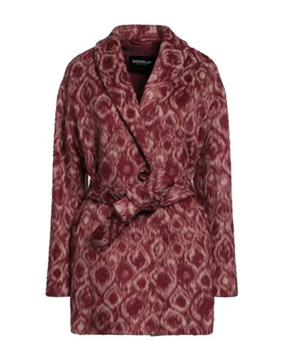 Shop Dondup Woman Coat Burgundy Size 6 Acrylic, Polyester, Wool, Cotton, Elastane In Red