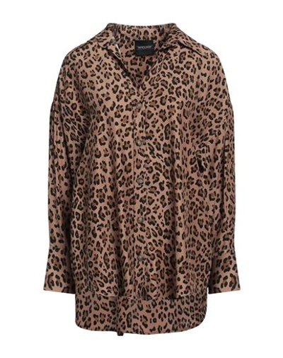 Shop Simonetta Ravizza Woman Shirt Camel Size 6 Silk In Beige