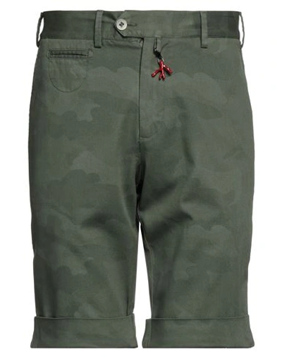 Shop Isaia Man Shorts & Bermuda Shorts Military Green Size 38 Cotton, Elastane