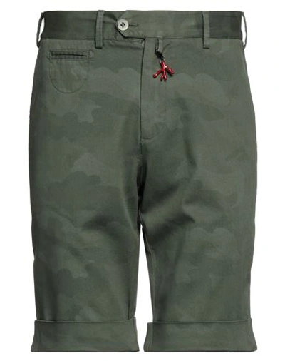 Isaia Man Shorts & Bermuda Shorts Military Green Size 32 Cotton, Elastane In Green