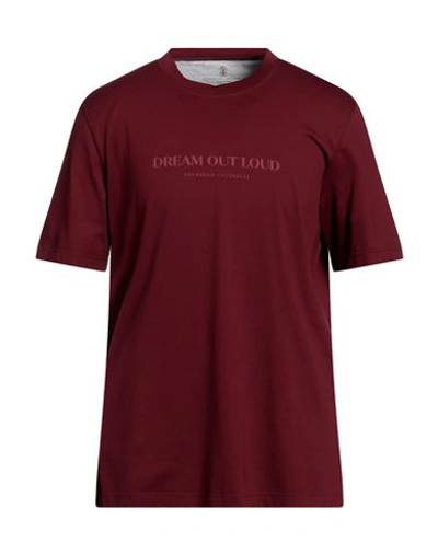 Shop Brunello Cucinelli Man T-shirt Burgundy Size L Cotton In Red