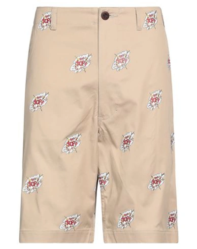 Junya Watanabe Graphic-print Cotton Shorts In Beige