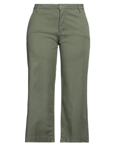 Shop White Wise Woman Pants Military Green Size 10 Cotton, Elastic Fibres