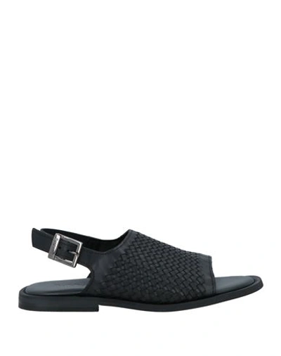 Baldinini Man Sandals Black Size 12 Leather In Black