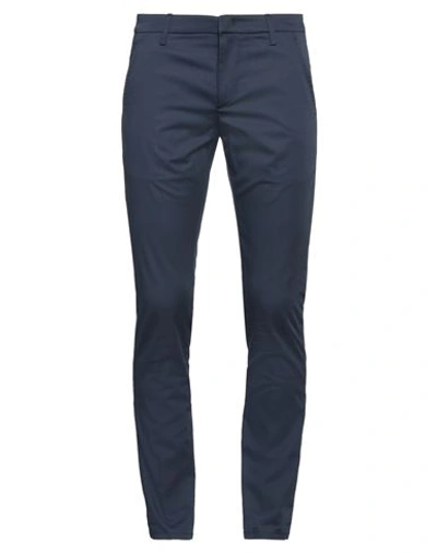 Dondup Man Pants Navy Blue Size 30 Cotton, Silk, Elastane In Navy Blue