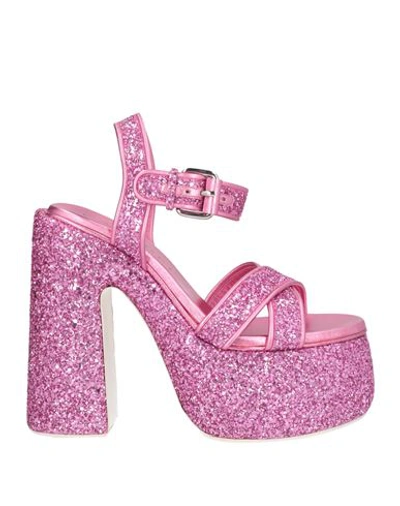 Shop Casadei Woman Sandals Pink Size 8 Textile Fibers