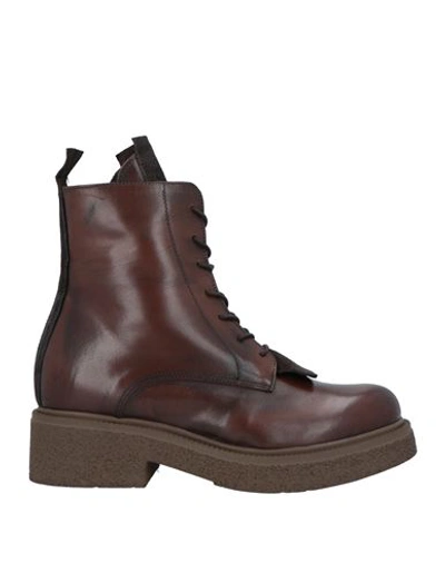1725.a Woman Ankle Boots Brown Size 11 Leather In Brown