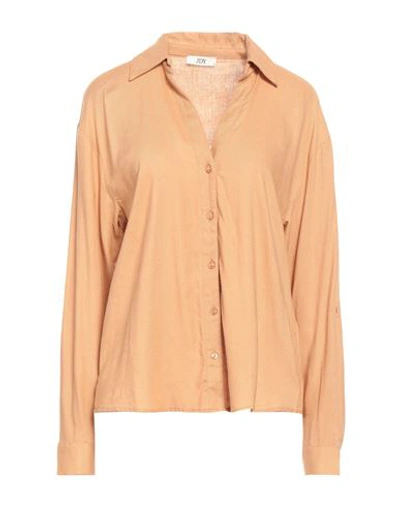 Shop Jacqueline De Yong Woman Shirt Camel Size M Viscose, Linen In Beige