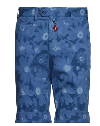 Shop Isaia Man Shorts & Bermuda Shorts Blue Size 34 Cotton, Elastane