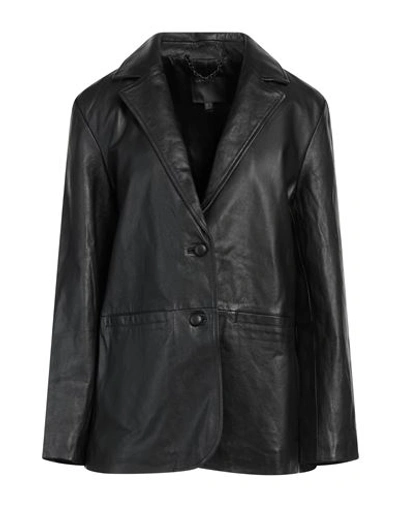 Muubaa Woman Blazer Black Size 6 Sheepskin, Polyester In Black