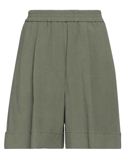 Shop 8pm Woman Shorts & Bermuda Shorts Military Green Size Xxs Viscose, Linen