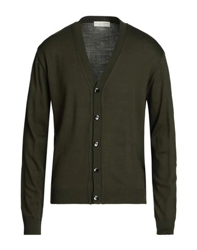 Shop Filippo De Laurentiis Man Cardigan Military Green Size L Wool, Polyester, Polyamide