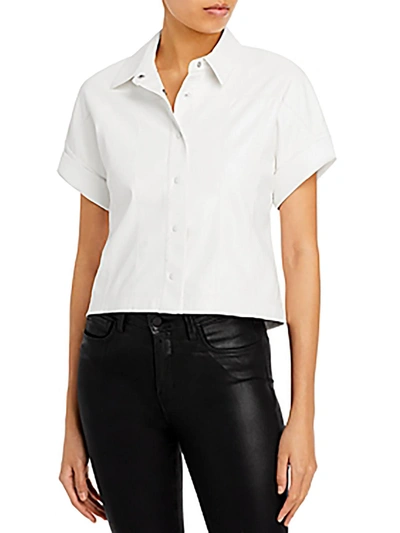 Shop Alice And Olivia Womens Vegan Leather Snap Front Button-down Top In White