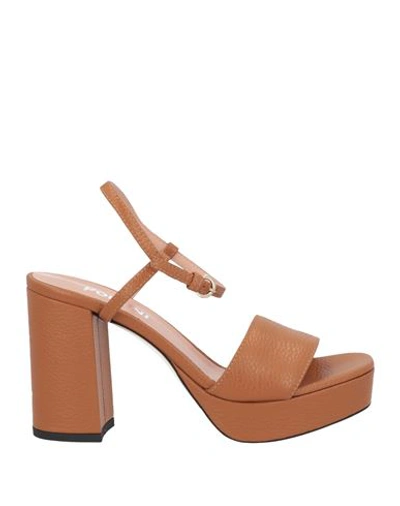 Shop Pollini Woman Sandals Tan Size 8 Leather In Brown