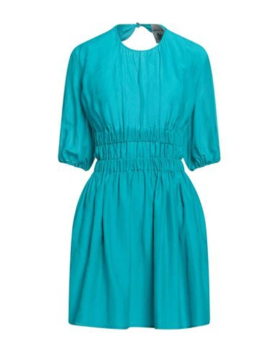 Shop Semicouture Woman Mini Dress Turquoise Size 6 Cotton, Silk In Blue