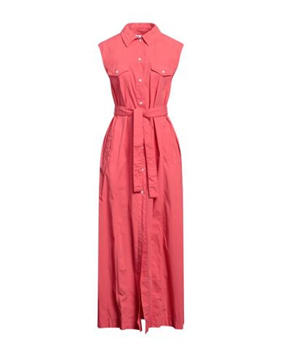 Shop Jacob Cohёn Woman Maxi Dress Coral Size 10 Cotton, Elastane, Viscose, Polyester In Red