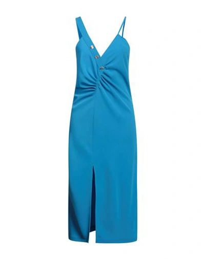 Shop Simona Corsellini Woman Midi Dress Azure Size 8 Polyester, Elastane In Blue