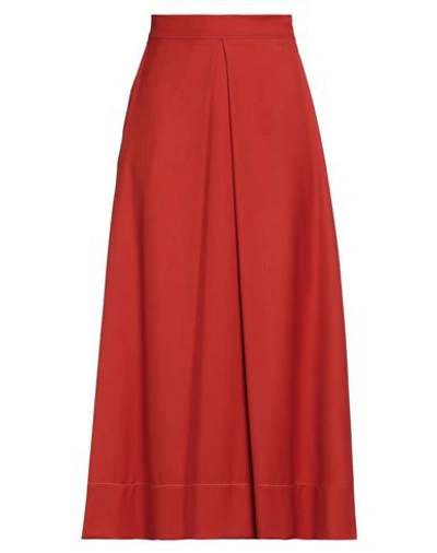 Shop Shi.rt Milano Shi. Rt Milano Woman Midi Skirt Rust Size 8 Polyester, Viscose, Elastane, Virgin Wool In Red