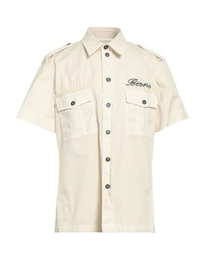 Shop Berna Man Shirt Ivory Size Xxl Cotton, Elastane In White