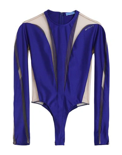 Shop Mugler Woman Bodysuit Blue Size 8 Polyamide, Elastane