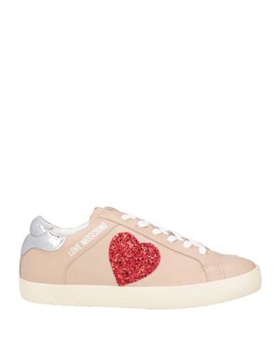 Shop Love Moschino Woman Sneakers Beige Size 8 Leather