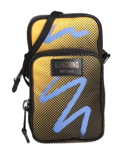 Shop Moschino Man Cross-body Bag Yellow Size - Textile Fibers, Leather