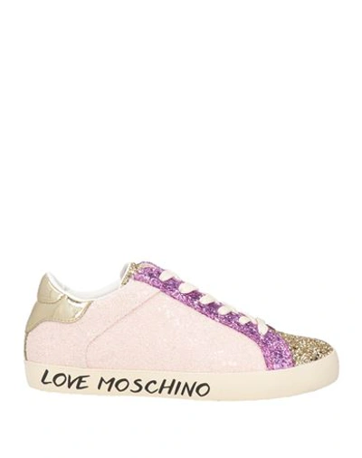 Shop Love Moschino Woman Sneakers Platinum Size 8 Textile Fibers In Grey