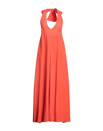 Shop Compagnia Italiana Woman Maxi Dress Tomato Red Size 4 Viscose, Linen