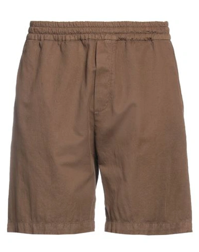 Shop Paolo Pecora Man Shorts & Bermuda Shorts Cocoa Size 36 Cotton, Linen, Elastane In Brown