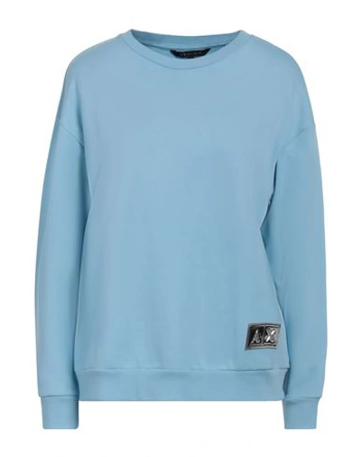 Shop Armani Exchange Woman Sweatshirt Sky Blue Size S Cotton