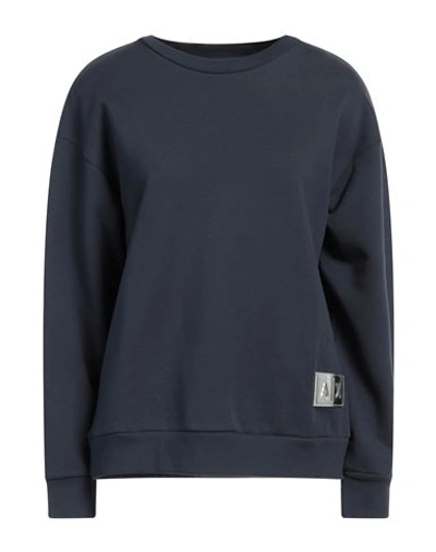 Shop Armani Exchange Woman Sweatshirt Navy Blue Size L Cotton