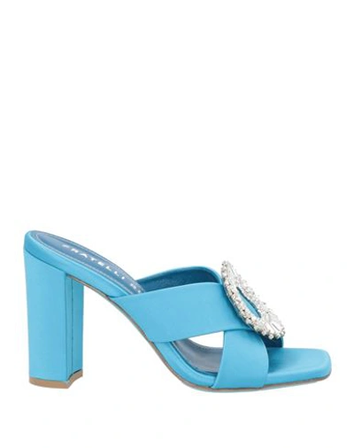 Shop Fratelli Russo Woman Sandals Azure Size 8 Textile Fibers In Blue