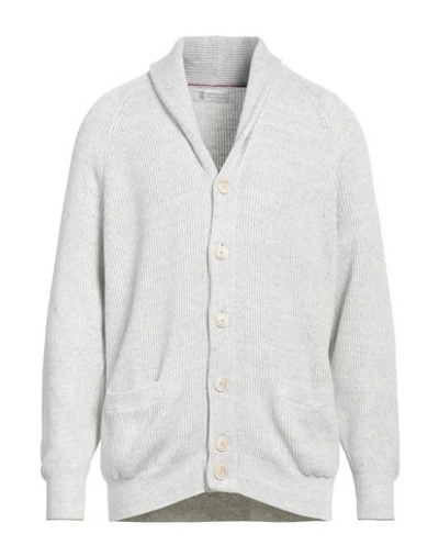 Shop Brunello Cucinelli Man Cardigan Light Grey Size 44 Cotton, Linen