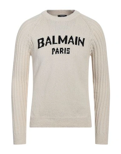 Shop Balmain Man Sweater Ivory Size Xl Cotton, Polyamide, Viscose In White