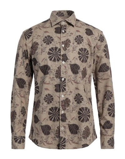 Shop Bastoncino Man Shirt Khaki Size 16 Linen, Cotton In Beige