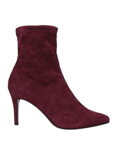 Shop Cristina Millotti Woman Ankle Boots Burgundy Size 5 Leather In Red