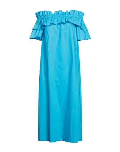 Shop Rose A Pois Rosé A Pois Woman Midi Dress Azure Size 6 Cotton In Blue