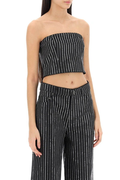Shop Rotate Birger Christensen Cropped Top With Sequined Stripes
