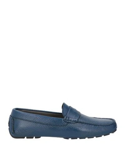 Shop Pollini Man Loafers Navy Blue Size 7 Leather