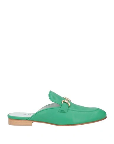 Zoe Z. O.e. Woman Mules & Clogs Green Size 5 Soft Leather In Green